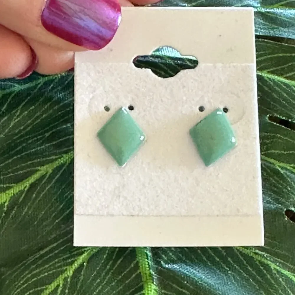 Diamond shape mint green stud earrings BOGO FREE